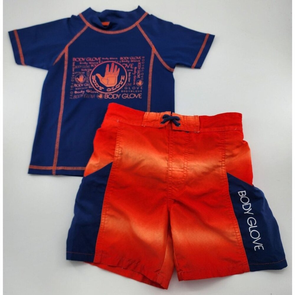 BODY GLOVE Blue‎ and Orange RashGuard T-Shirt and Swim Trunk Set Boy's Size 6